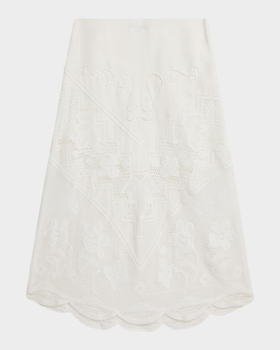 Lorelei Lace-Inset Linen Midi Skirt